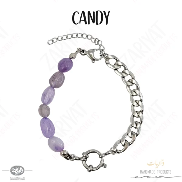 دستبند آب نبات CANDY با سنگ آمیتیست و زنجیر استیل
