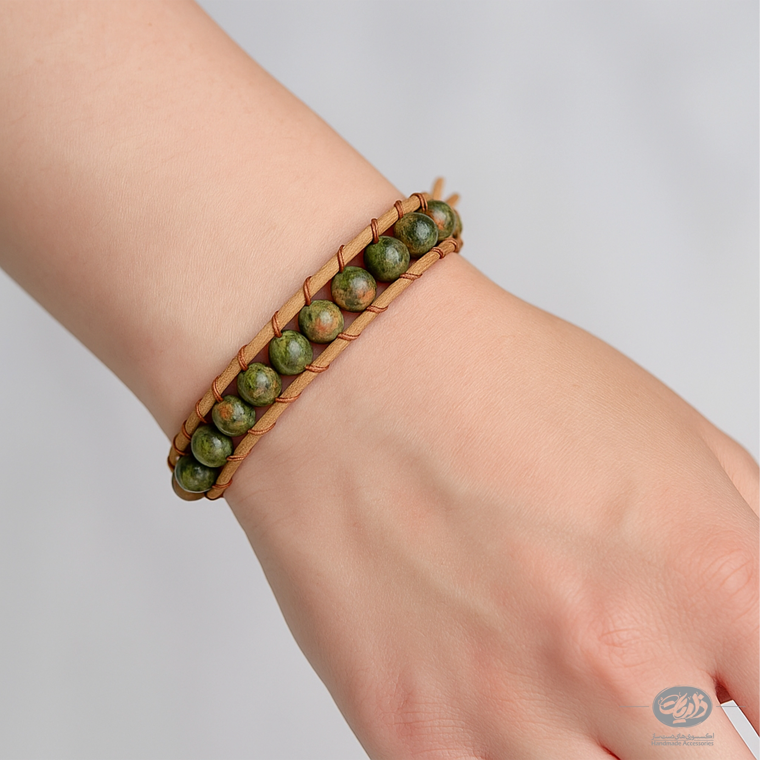 دستبند خزه (MOSS) 11 دستبند سنگ جاسپر و چرم طبیعی ذاریات مدل خزه (MOSS) - تصویر 1