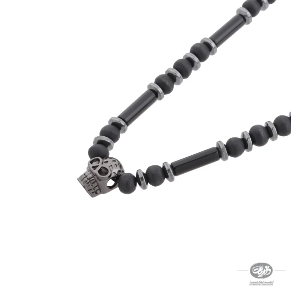 گردنبند جمجمه (SKULL) با طراحی سنگ عقیق و هماتیت