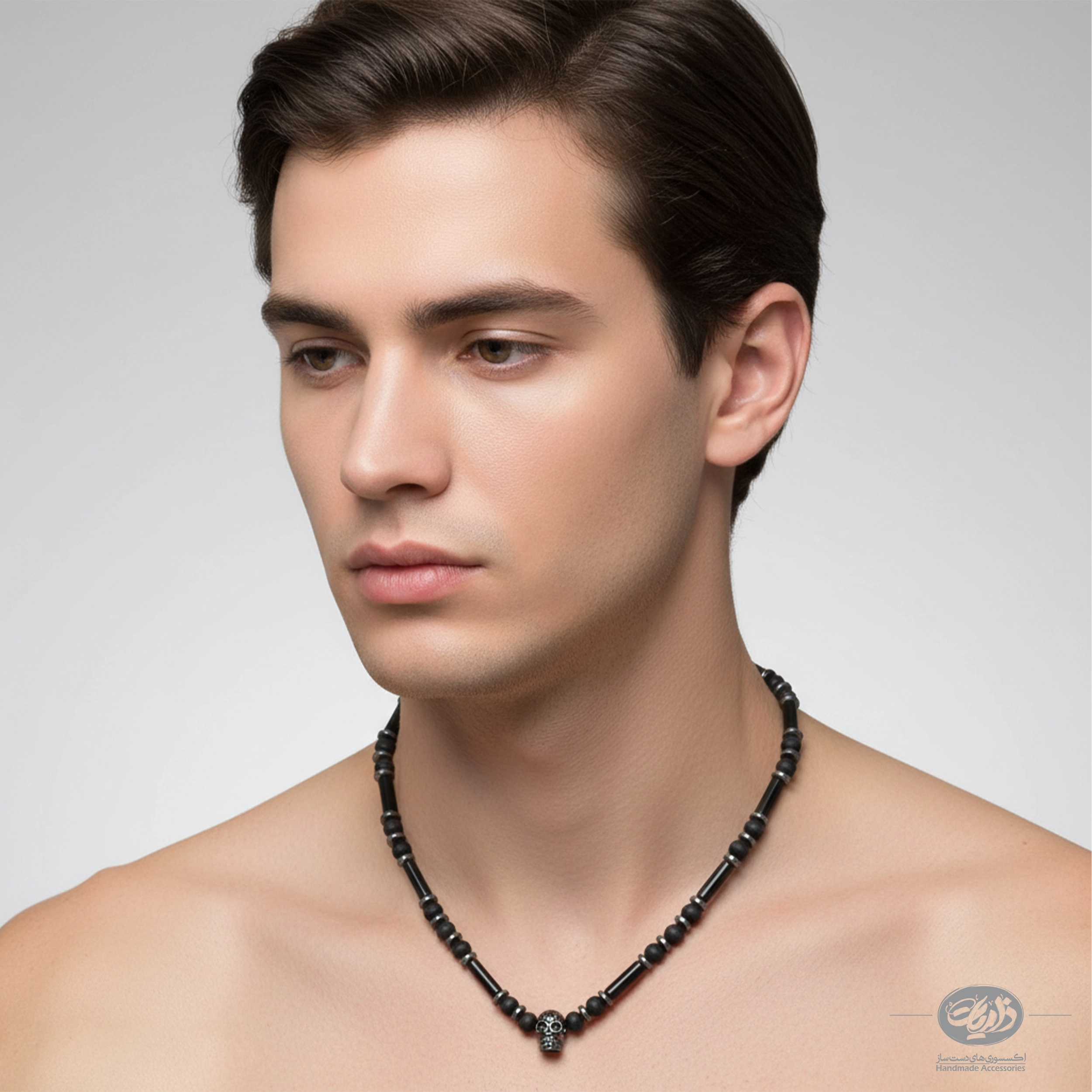 گردنبند-جمجمه-(SKULL)-4 گردنبند سنگ عقیق و حدید و چوب ذاریات مدل جمجمه (SKULL) - تصویر 1