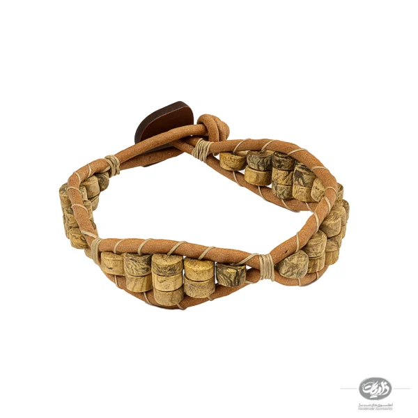 دستبند خاکی EARTHY با سنگ جاسپر و چرم طبیعی